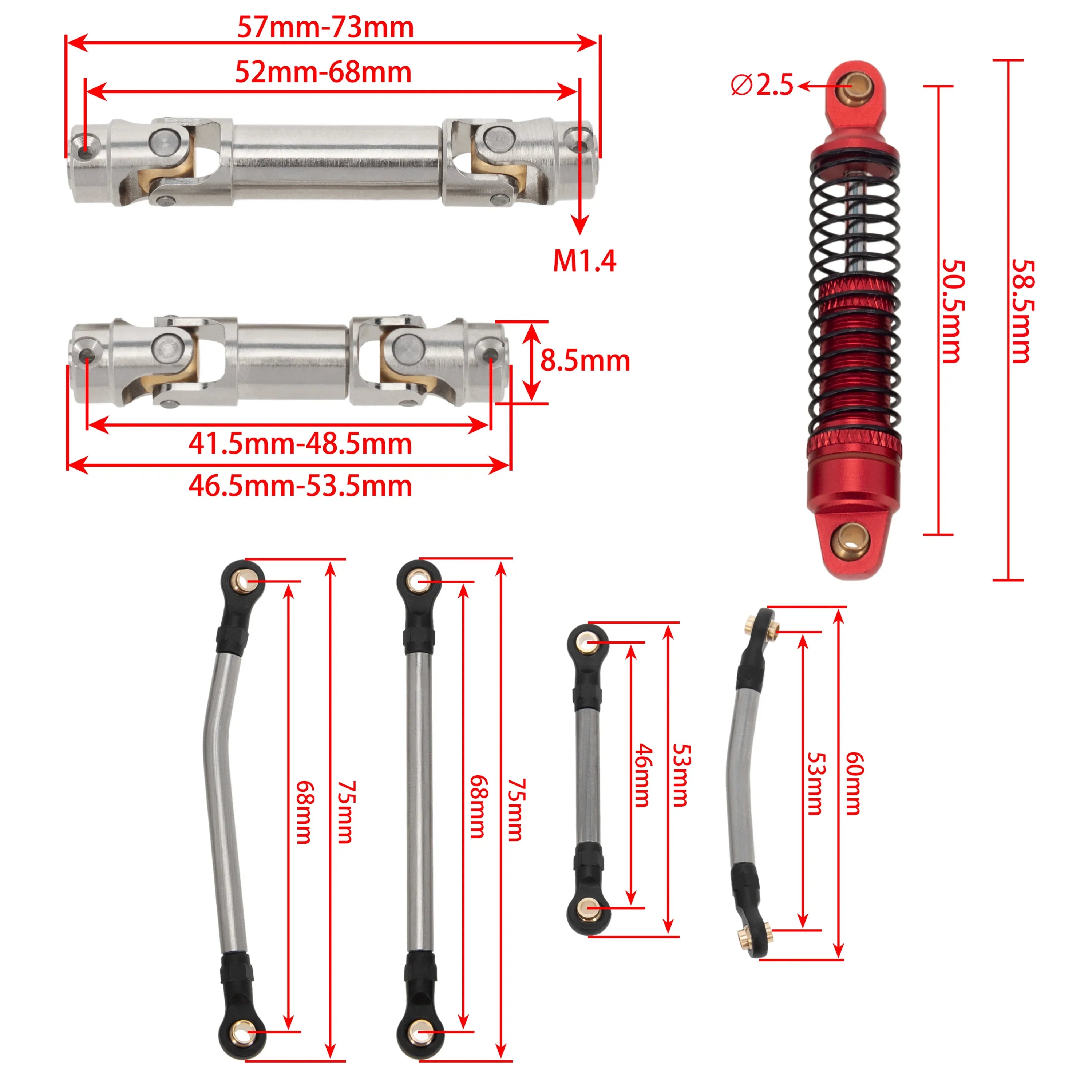 MEUS Racing TRX4M Connecting rod Shock absorber 55MM Drive shaft kit For 1/18 TRX4M Ripper Land Rover Bronco Crawler Upgrade - RED - HeliDirect