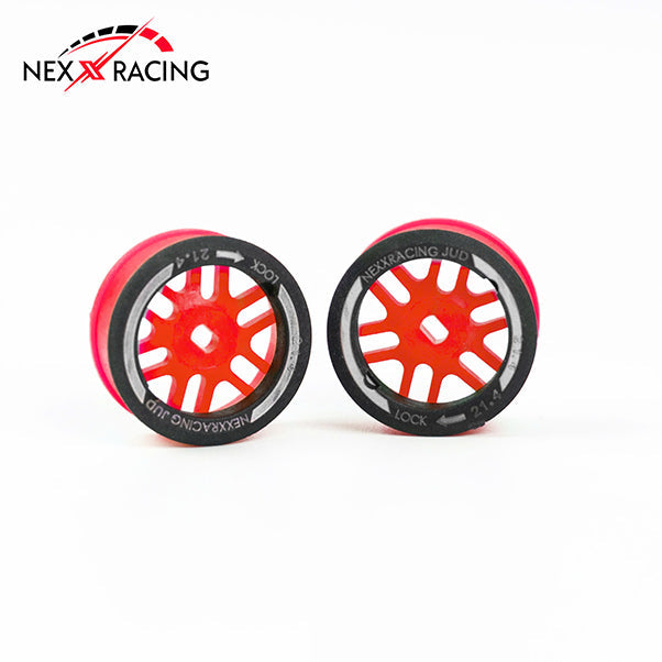 Nexx Racing “JUD” threaded carbon-fiber reinforced EVO AWD Flanged Rear Wheels (2) pcs for Mini-Z (RED) R14