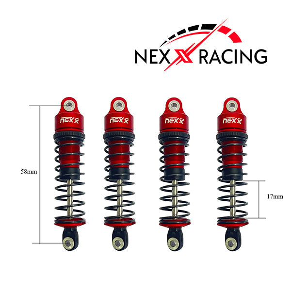 Nexx Racing 58mm Oil Shocks (4pcs) for Arrma 1:18 GRANITE/ TYPHON/ MOJAVE - RED