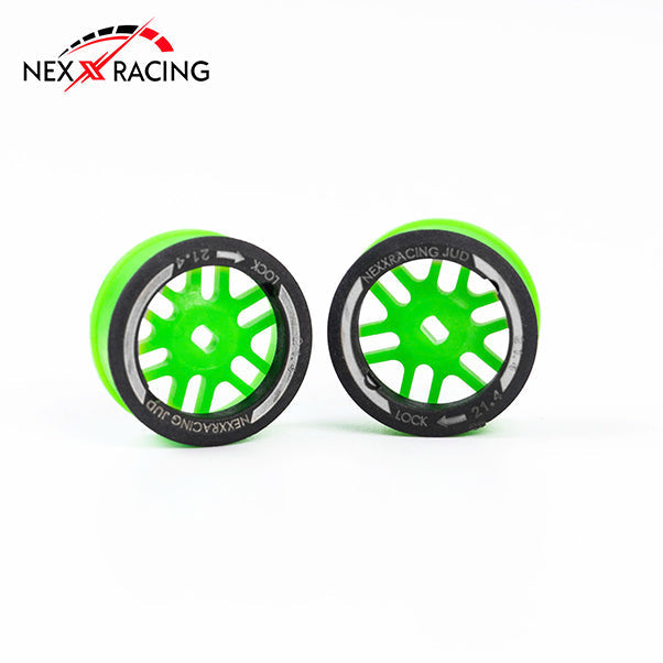 Nexx Racing “JUD” threaded carbon-fiber reinforced EVO AWD Flanged Front Wheels (2) pcs for Mini-Z (GREEN)