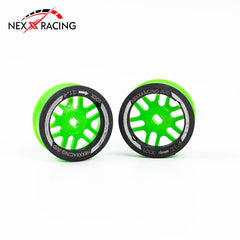 Nexx Racing “JUD” threaded carbon-fiber reinforced EVO AWD Flanged Front Wheels (2) pcs for Mini-Z (GREEN)