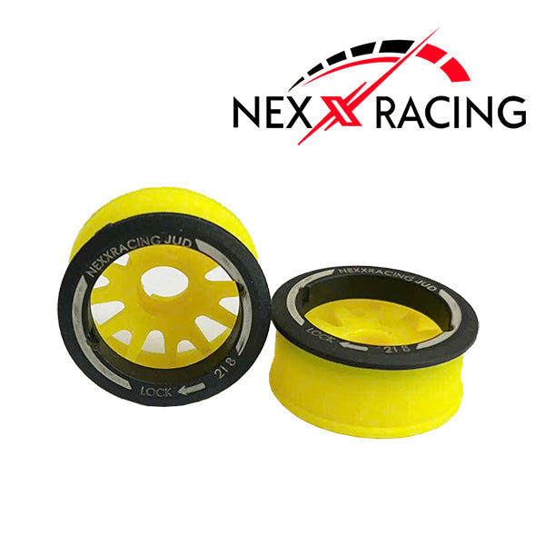 Nexx Racing “JUD” threaded carbon-fiber reinforced EVO Flanged Front Wheels (2) pcs for Mini-Z (YELLOW) OFFSET -2