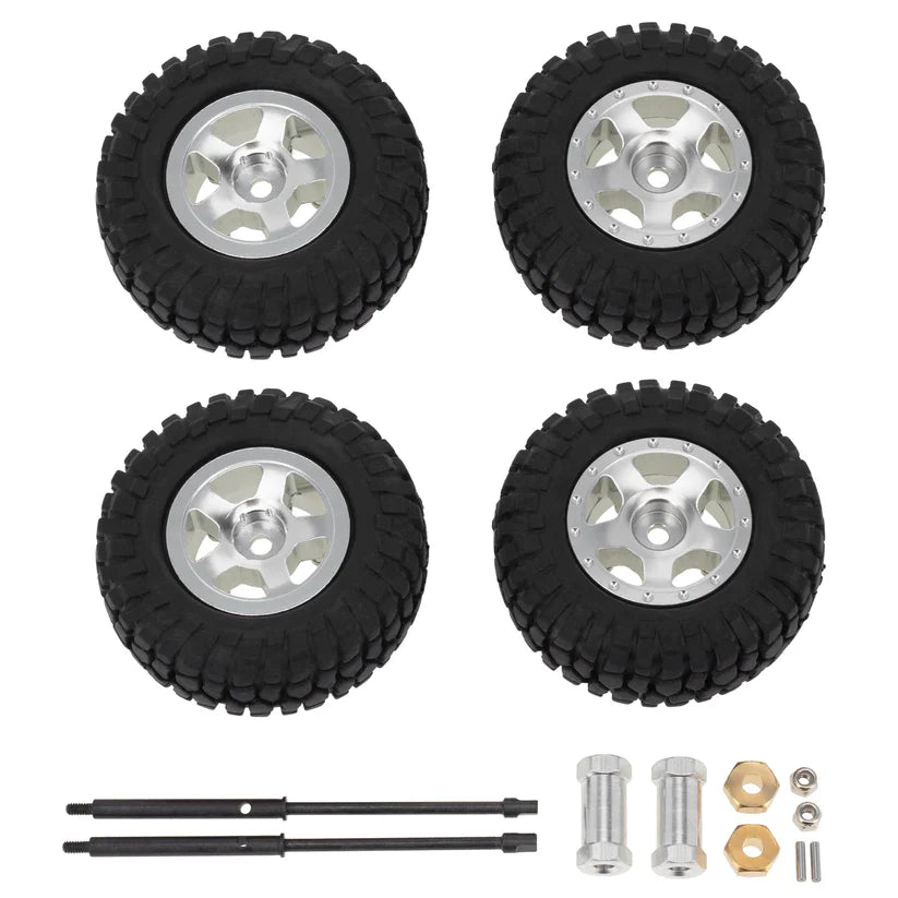 1/24 RC Crawler Dual Wheel Refit Set Modify Kit Tires Coupler Straight Wheel Axle for AXIAL SCX24 6×6 - HeliDirect