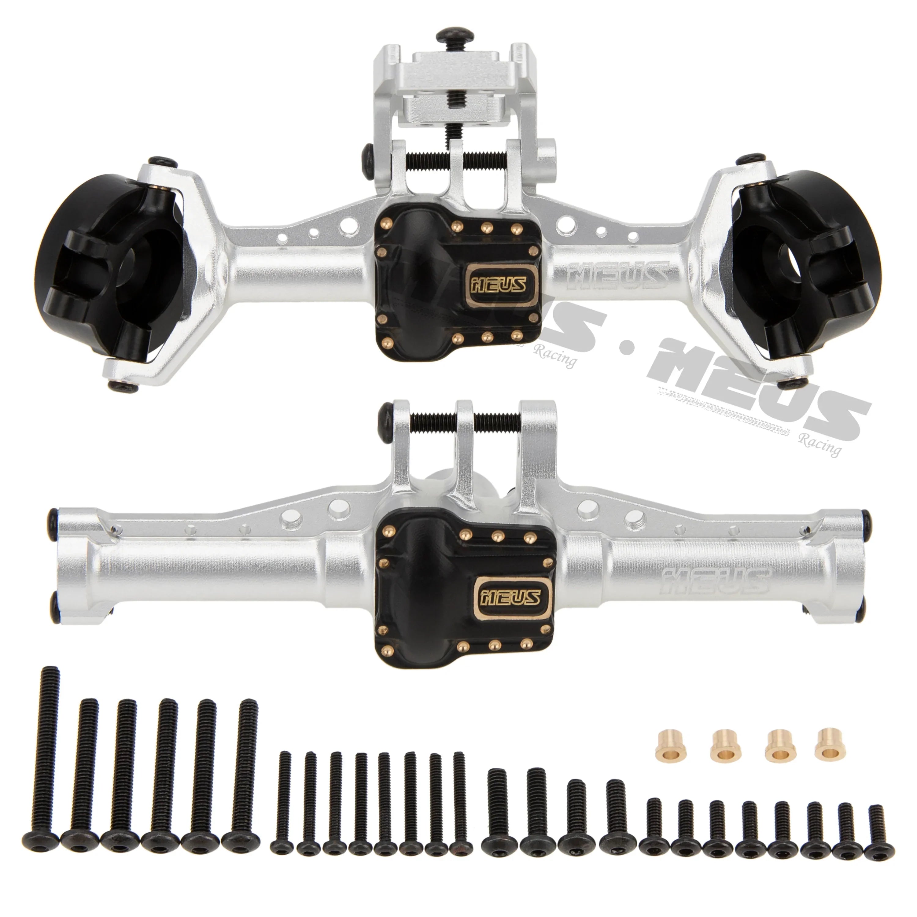 MEUS RACING  Aluminum Front Rear Axle Housing with Brass Axle Cover Steering Knuckle for 1/18 TRX4M TRX-4M Bronco Defender RC Crawler Upgrade Parts - SILVER - HeliDirect