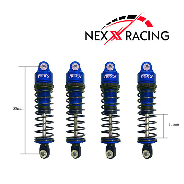 Nexx Racing 58mm Oil Shocks (4pcs) for Arrma 1:18 GRANITE/ TYPHON/ MOJAVE - BLUE