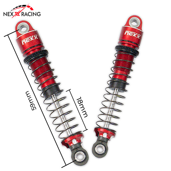 Nexx Racing 59mm Long Oil Shocks (4pcs) for 1/18 RC Crawler Redcat Ascent18 - RED