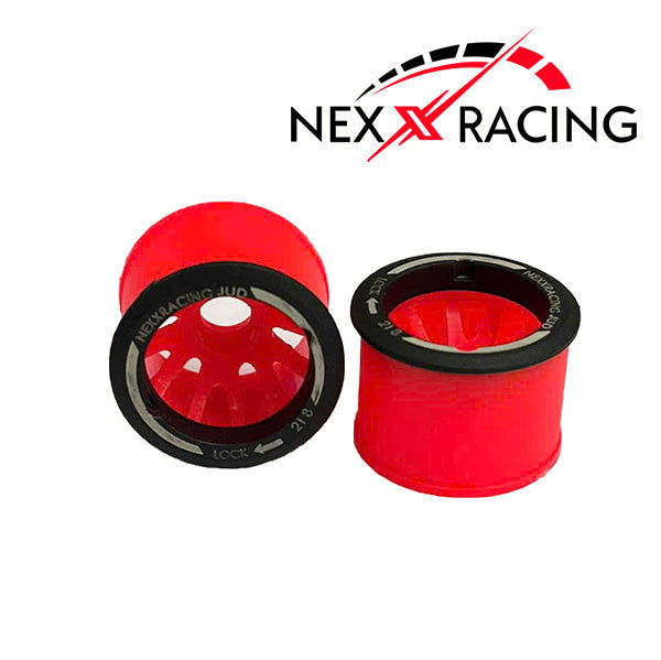 Nexx Racing “JUD” threaded carbon-fiber reinforced EVO Flanged Front Wheels (2) pcs for Mini-Z (RED) OFFSET -2