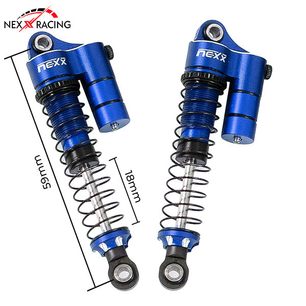 Nexx Racing 59mm Long Reservoir shocks (4pcs) for for 1/18 RC Crawler Redcat Ascent18 - BLUE