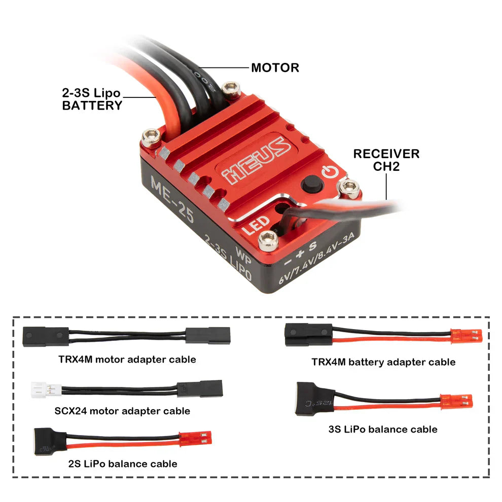 MEUS Racing ME25 25A Brushed Mini ESC for 1/24 SCX24 AX24 FCX24 1/18 TRX4M Ascent-18 RC Crawler