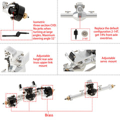 MEUS RACING Isokinetic 3-Section CVD Front and Rear Axles Maximum Steering Angle 52° Wider +5MM for Axial SCX24 Deadbolt C10 JLU Gladiator Bronco 1/24 RC Crawler Upgrade Parts (SILVER, Front and Rear) - HeliDirect