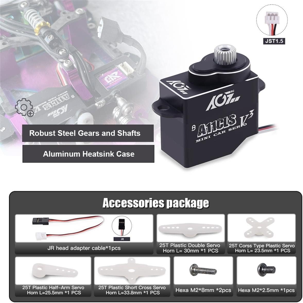 AGFRC 1.4KG Micro Programmable Coreless Digital RC Servo for Mini Z Car - Black