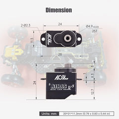 AGFRC 1.4KG Micro Programmable Coreless Digital RC Servo for Mini Z Car - Black
