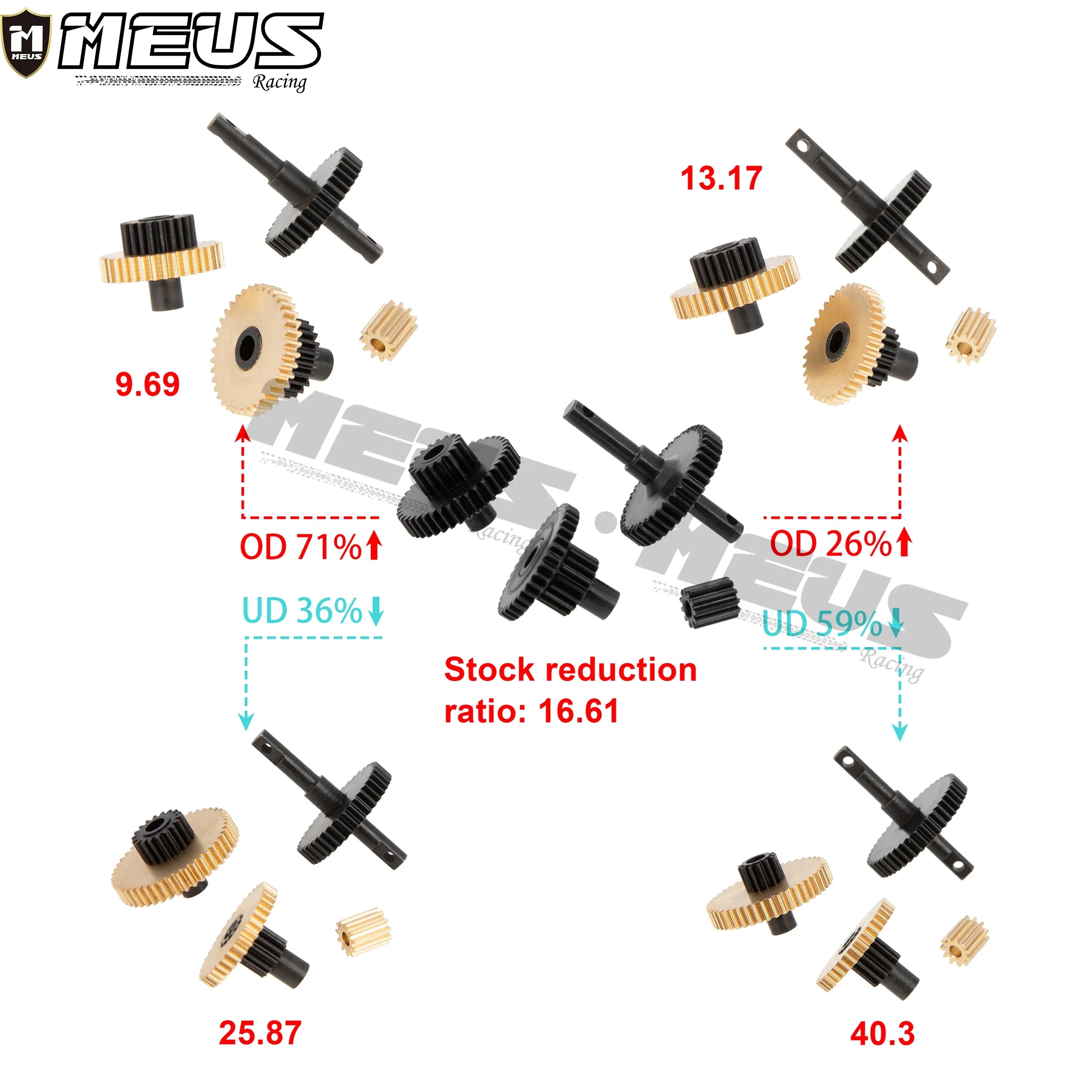 MEUS RACING  Steel Low Range Transmission Gear Set Upgrade Parts for TRX-4M TRX4M Bronco Defender 1/18 RC Crawler Car (25.87:1) - HeliDirect