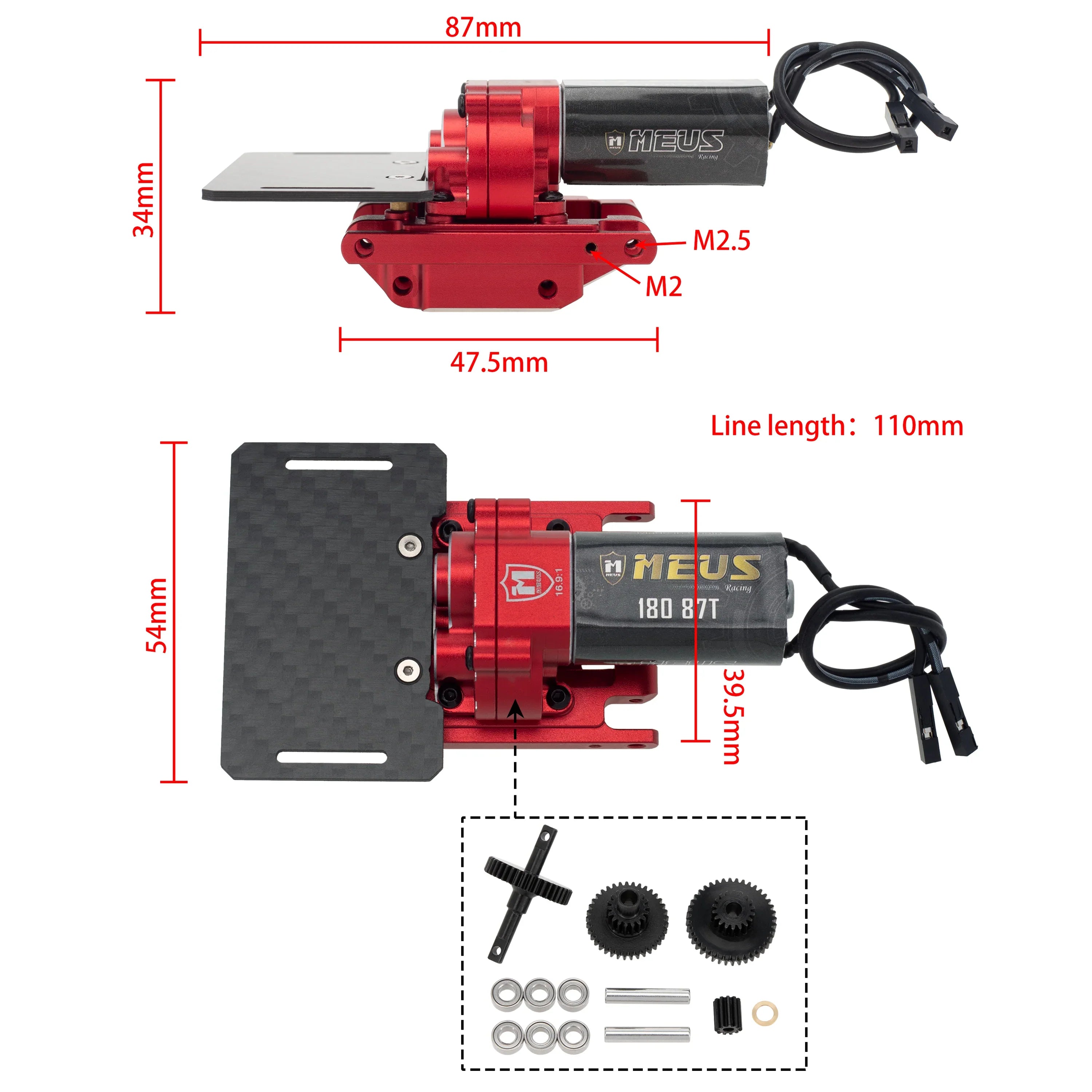 MEUS Racing TRX4M Transmission Assembly Skid Plate With 180 Motor For 1/18 TRX4M Ripper Land Rover Bronco Crawler Upgrade - RED - HeliDirect