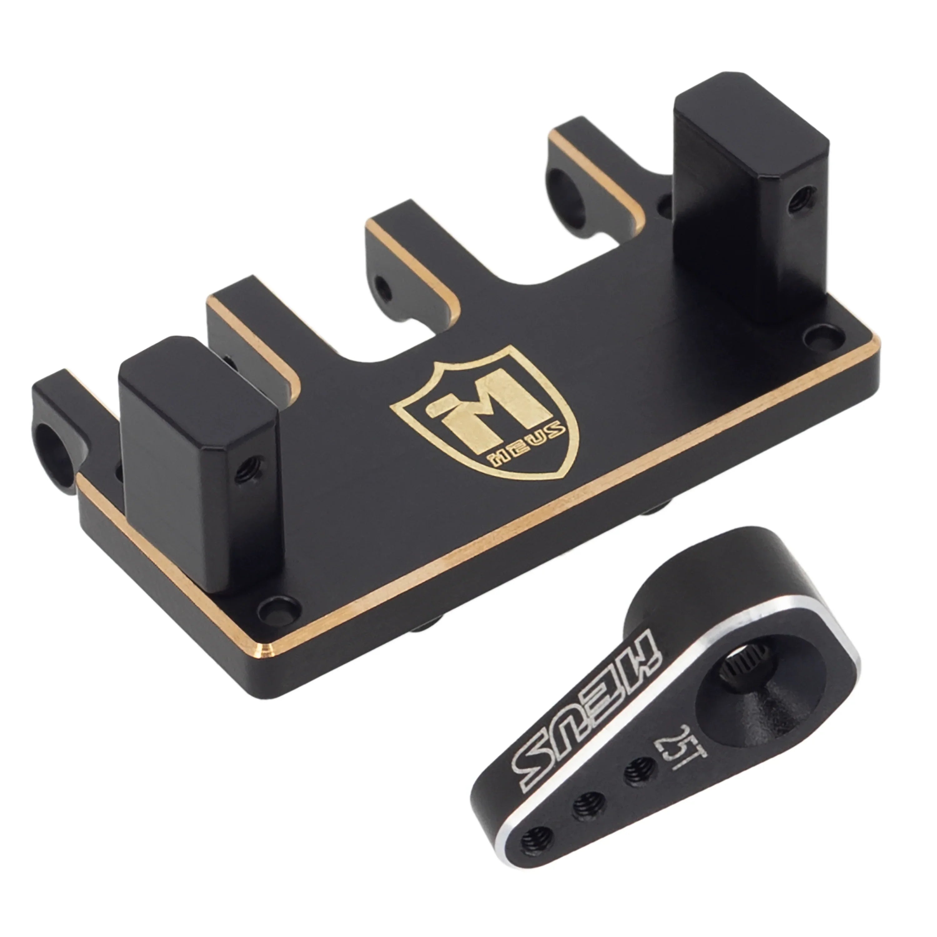 MEUS Racing Adjustable Brass Servo Mount + Steering Horn for SCX24 C10 JLU Bronco Axial 1/24 RC Crawler Car Upgrade Parts (Brass Mount + Arm) - HeliDirect