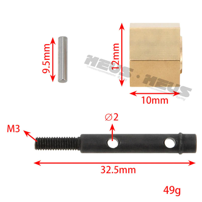 Meus Racing 12MM Brass Wheel Hex Hub +3MM Hex Adapter Steel Stub Axle Set Single Side Widening 3MM for AXIAL 1/18 UTB18 - HeliDirect