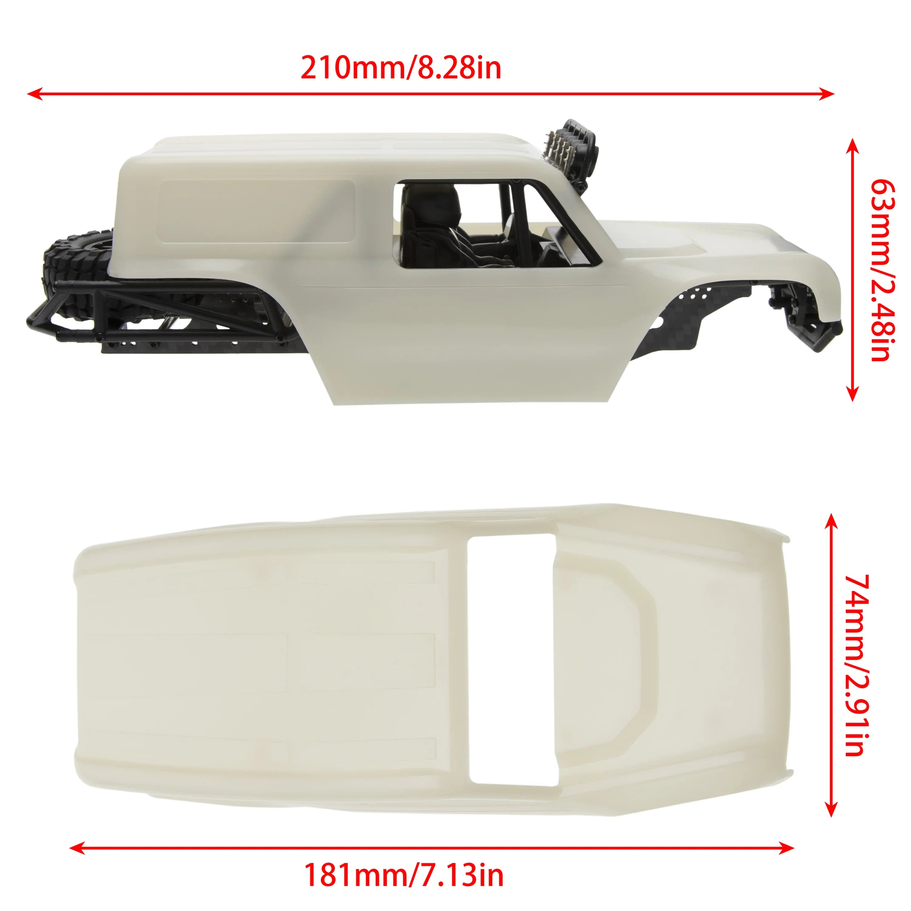 MEUS Racing MB24 Body 5.2in 132MM Axial Shell Body ABS+Nylon Carbon Fiber Frame For 1/24 Axial SCX24 Bronco Deadbolt JLU B-17 C10 - WHITE - HeliDirect