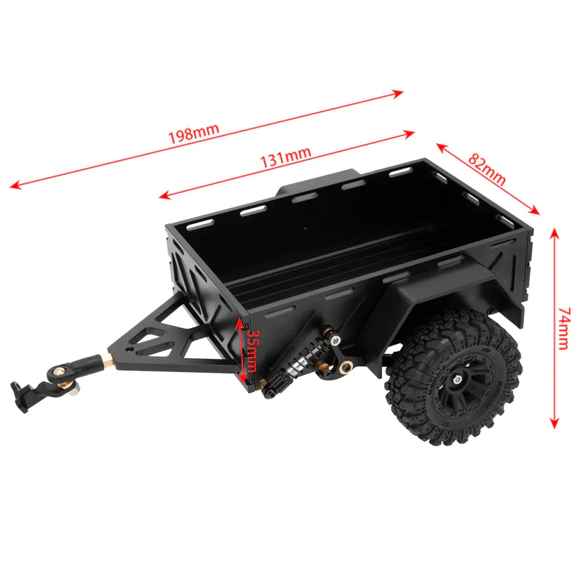 MEUS RACING Utility Trailer Car with Hitch for 1/18 TRX4M - BLACK - HeliDirect