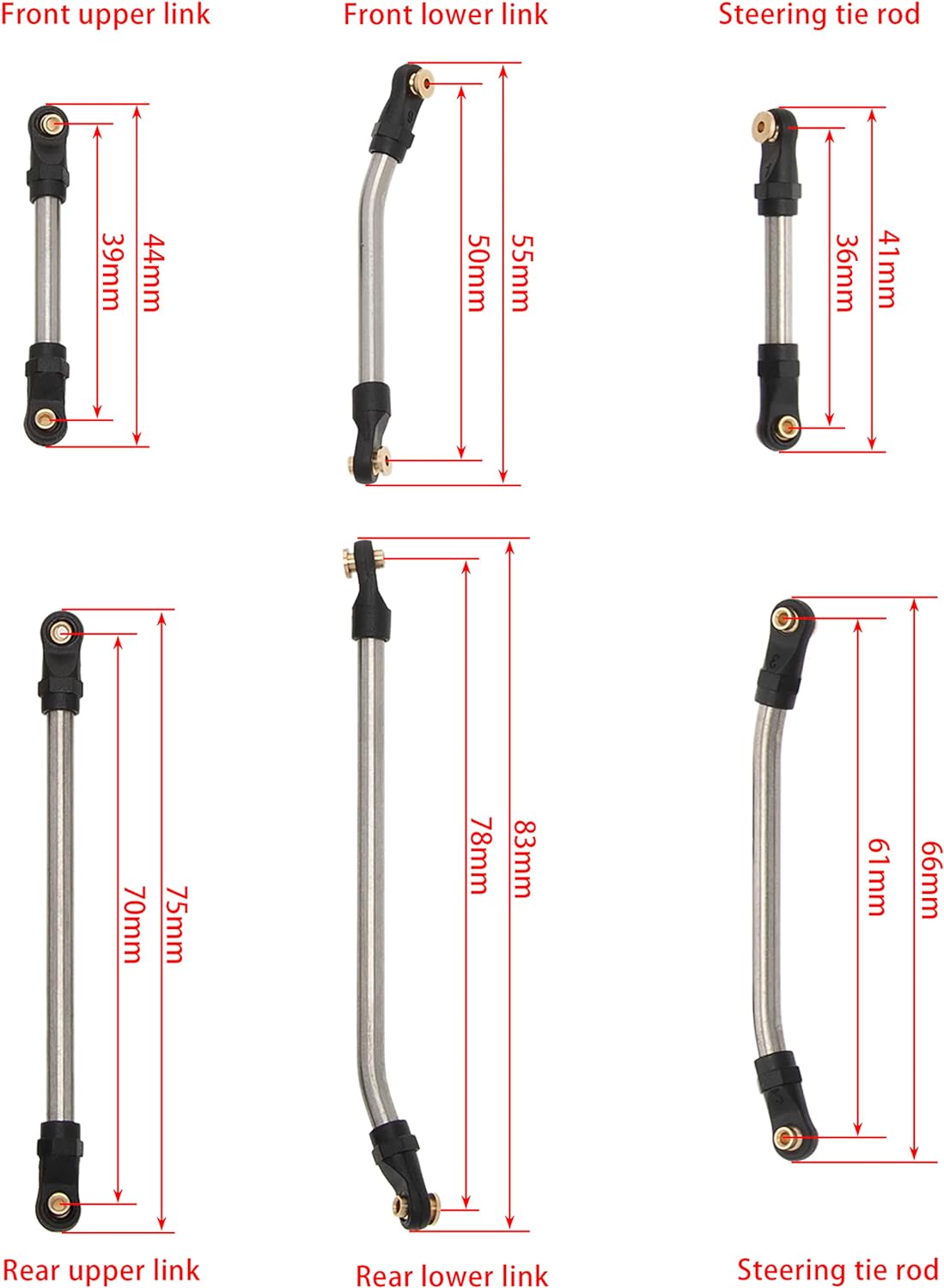 MEUS Racing Stainless Steel High Clearance Chassis Links Steering Links Set 10pcs 155mm Wheelbase for 1/24 Rock Crawler SCX24 Gladiator AXI00005 - HeliDirect