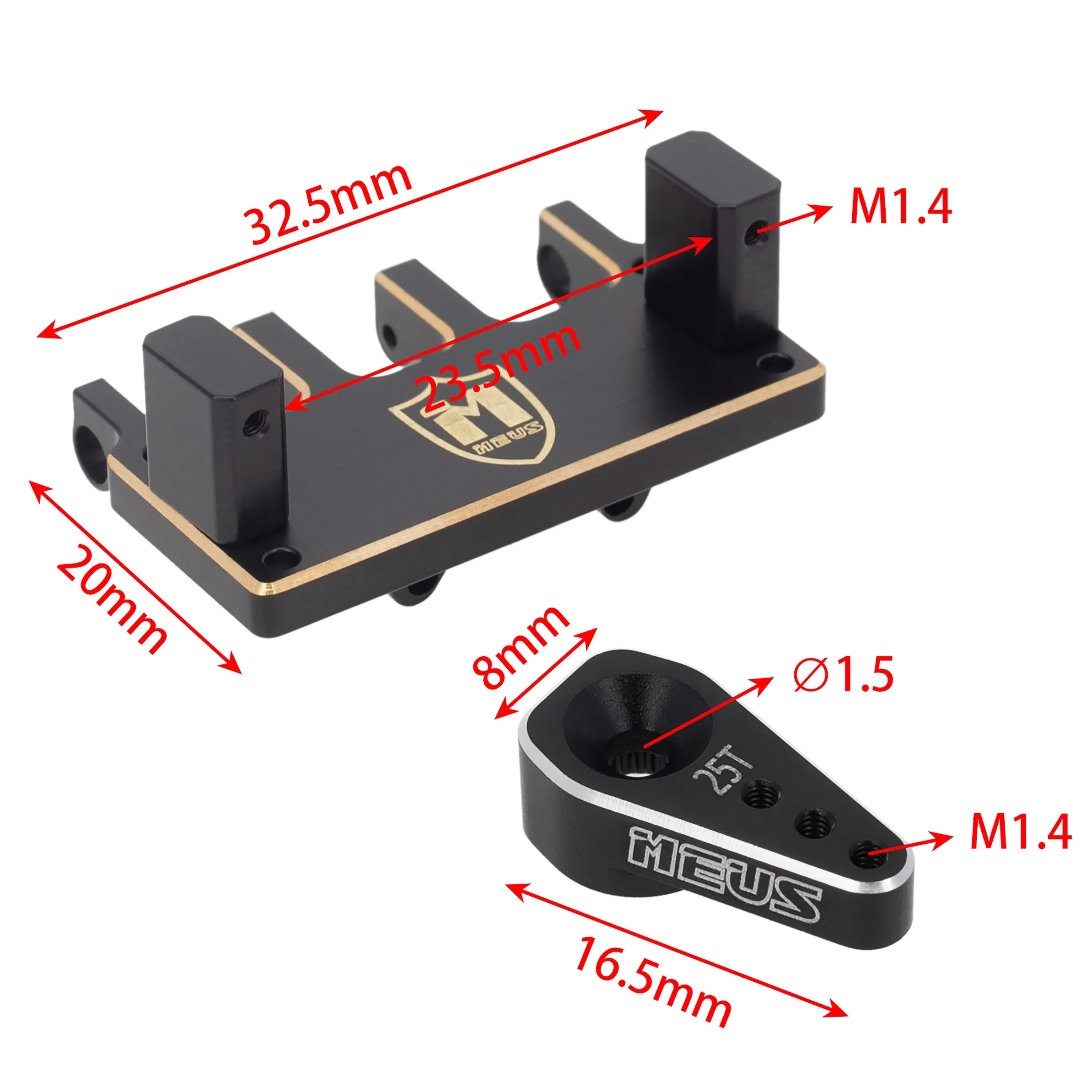 MEUS Racing Adjustable Brass Servo Mount + Steering Horn for SCX24 C10 JLU Bronco Axial 1/24 RC Crawler Car Upgrade Parts (Brass Mount + Arm) - HeliDirect