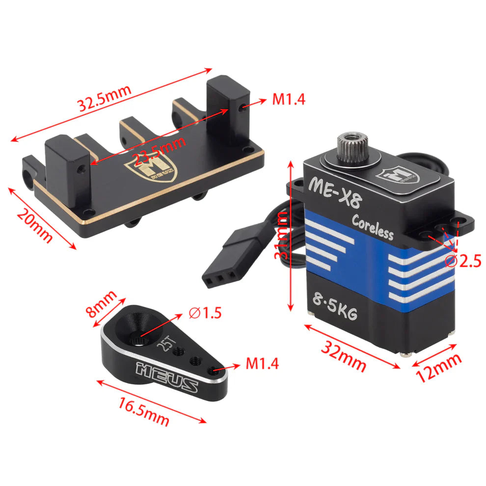 MEUS Racing digital high-torque Coreless Micro Servo with Adjustable Brass Servo Mount With Steering Horn for SCX24 C10 JLU Bronco - HeliDirect