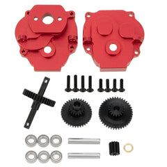 MEUS RACING Metal Gearbox Assembly Aluminum Transmission Housing with Steel Internal Gears for TRX-4M TRX4M 1/18 RC Crawler Car Upgrade Parts - RED - HeliDirect