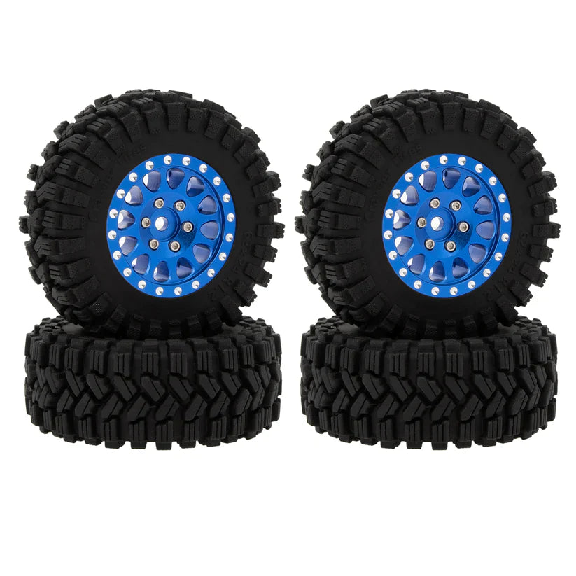 MEUS RACING 1.2 inch Aluminium Wheels With 62*24 Tires for TRX4M SCX24 FCX24 - Type A Blue - HeliDirect