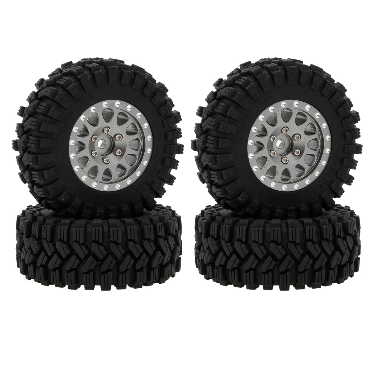 MEUS RACING 1.2 inch Aluminium Wheels With 62*24 Tires for TRX4M SCX24 FCX24 - Type A Titanium - HeliDirect