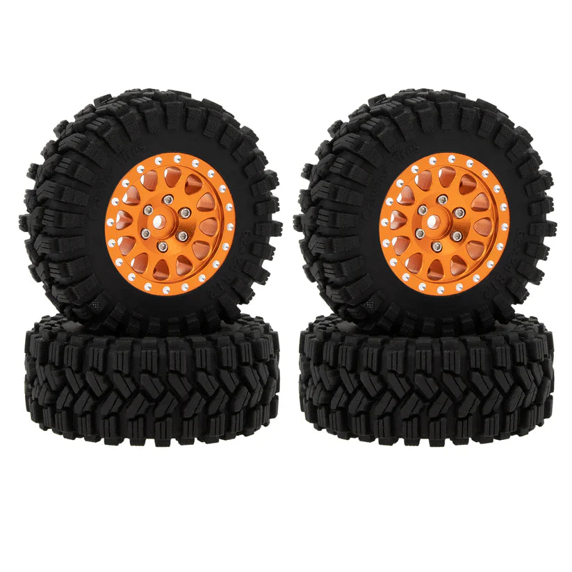 MEUS RACING 1.2 inch Aluminium Wheels With 62*24 Tires for TRX4M SCX24 FCX24 - Type A Yellow - HeliDirect