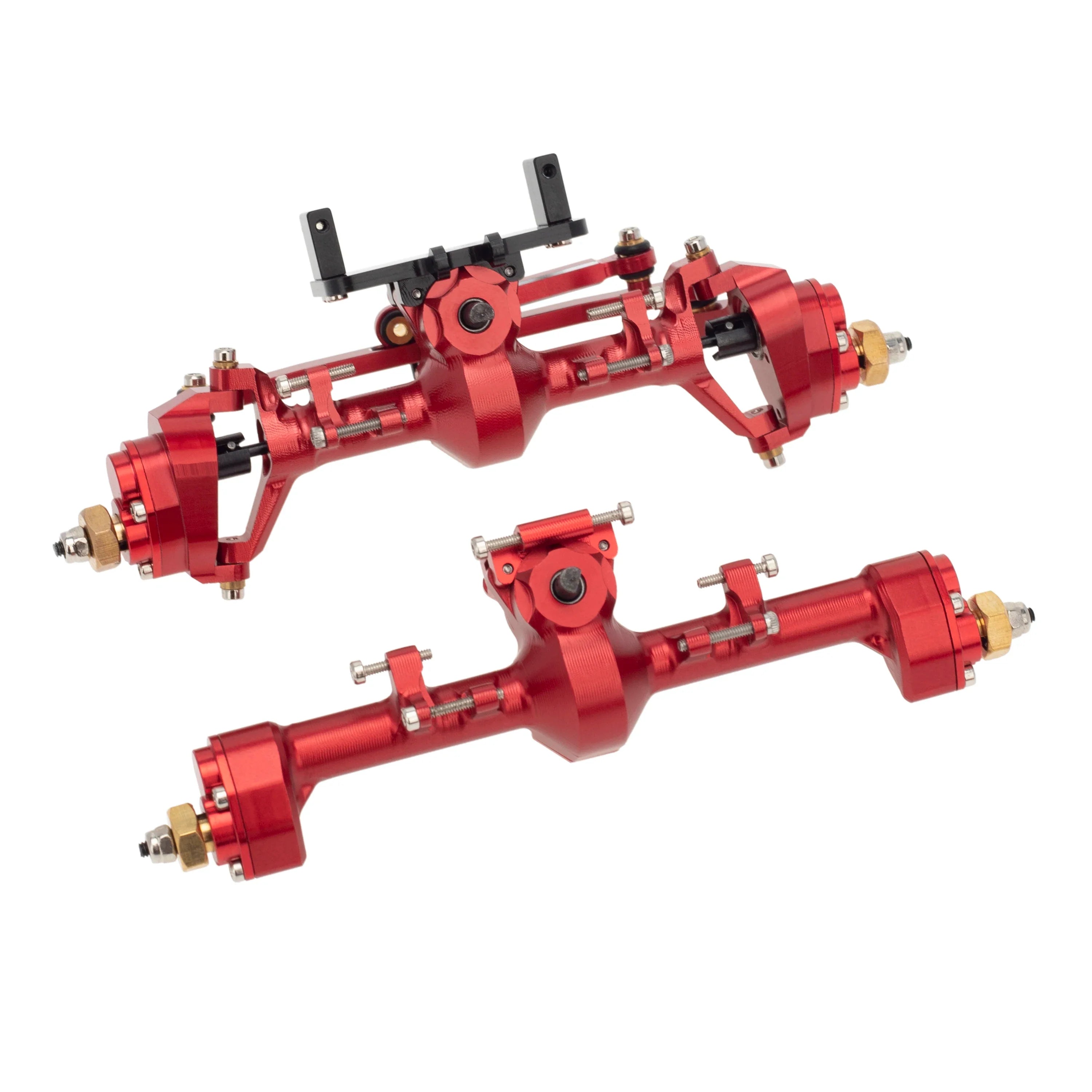 MEUS RACING 1/24 Scale Aluminum Alloy Axles Front and Rear Portal Axle Housing Assembly w/New C Knuckle for Axial SCX24 90081 C10 Jeep Upgrade Parts - RED - HeliDirect