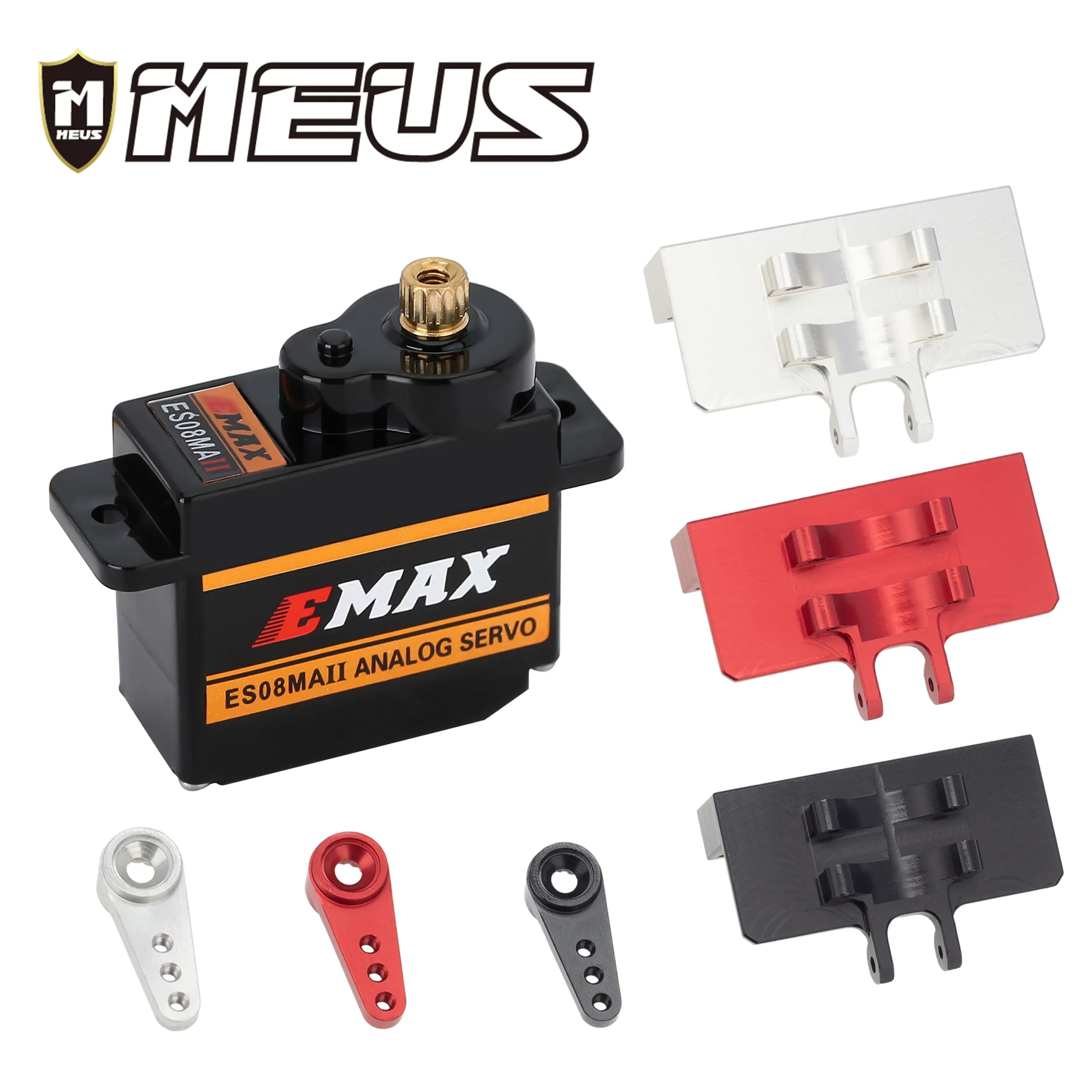 MEUS Racing Emax ES08MAII Analog Servo with Mount and 15T Arm for Axial SCX24 Gladiator 1/24 RC Crawler Car Truck Model Parts Accessories (Black) - HeliDirect