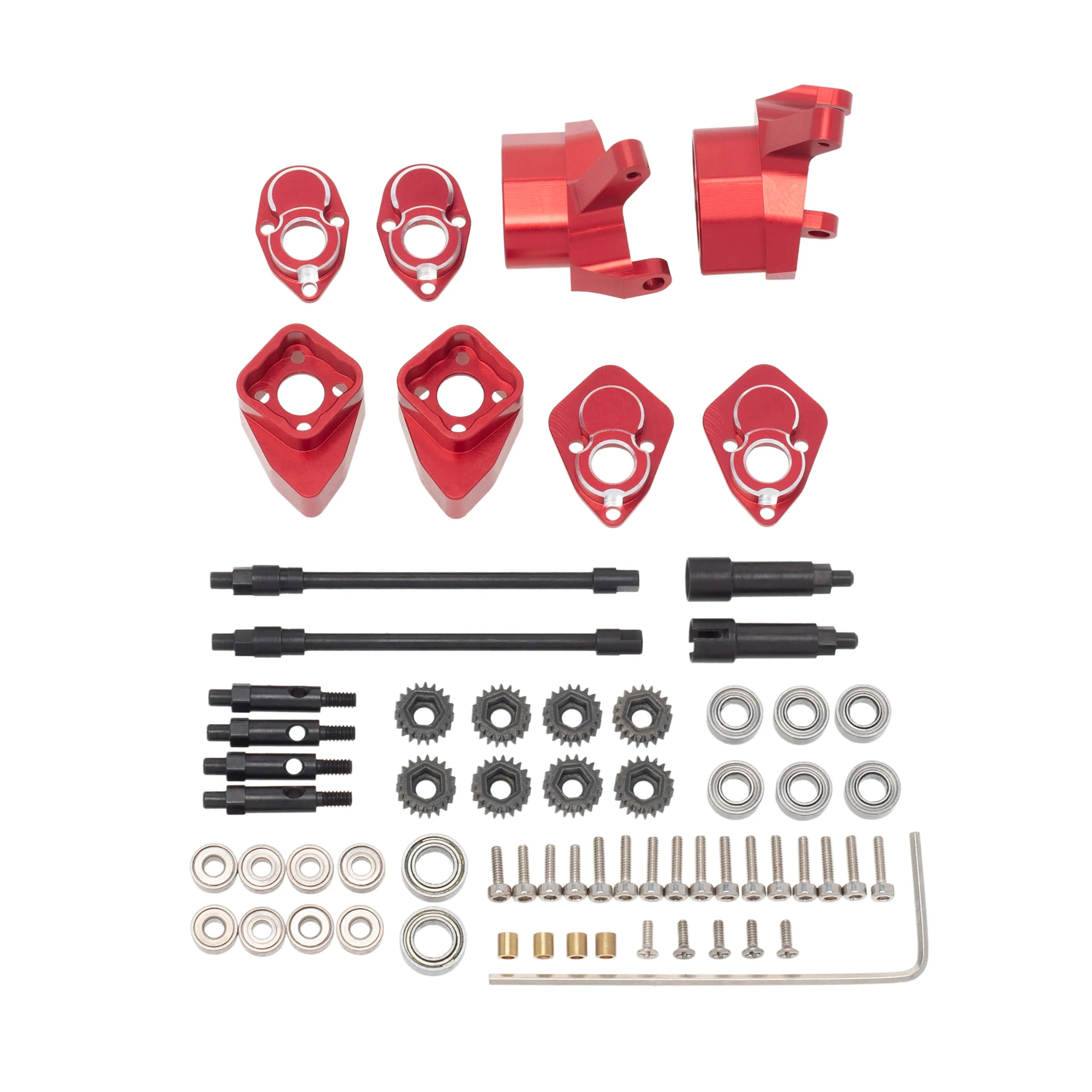 MEUS Racing Front & Rear Axle Refit High Lift Portal Axles Kit, CNC Machined Aluminum Portal Axle Units Upgrades Accessories Parts for Axial SCX24 90081 C10 Jeep - Red - HeliDirect