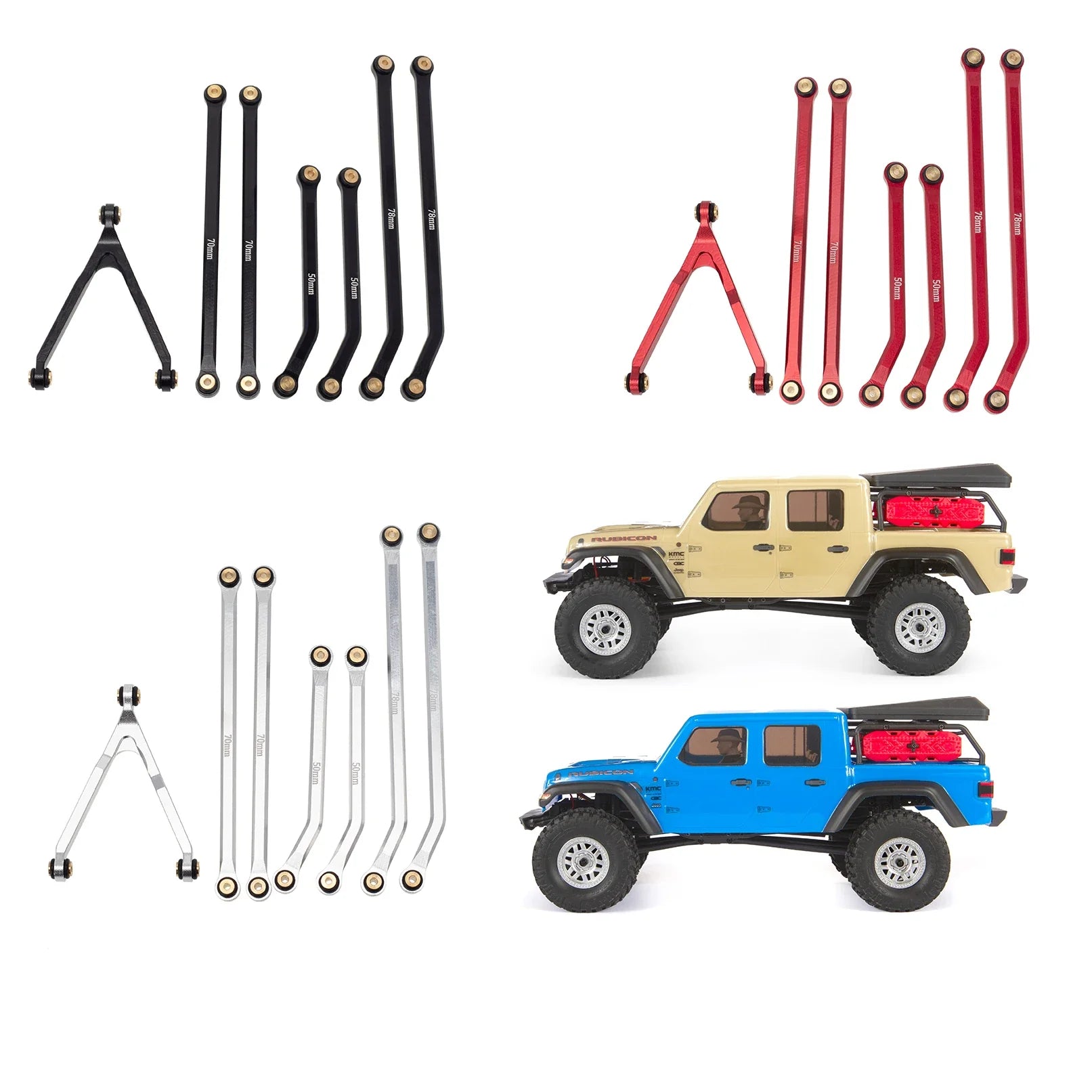 MEUS Racing CNC Aluminum High Clearance Chassis Links for 1/24 RC Crawler Car Axial SCX24 Jeep Gladiator AXI00005 (Red) - HeliDirect