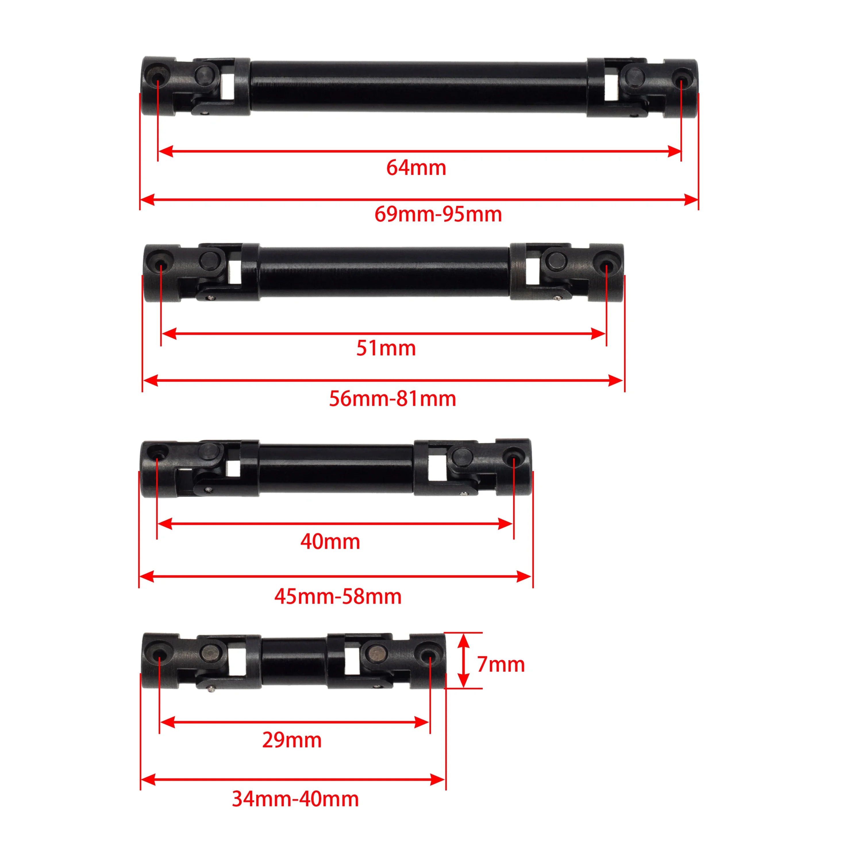 MEUS Racing  Metal Front&Rear Drive Shaft for Axial 1/24 SCX24 90081 C10 Jeep Ford Bronco (Section A) - HeliDirect