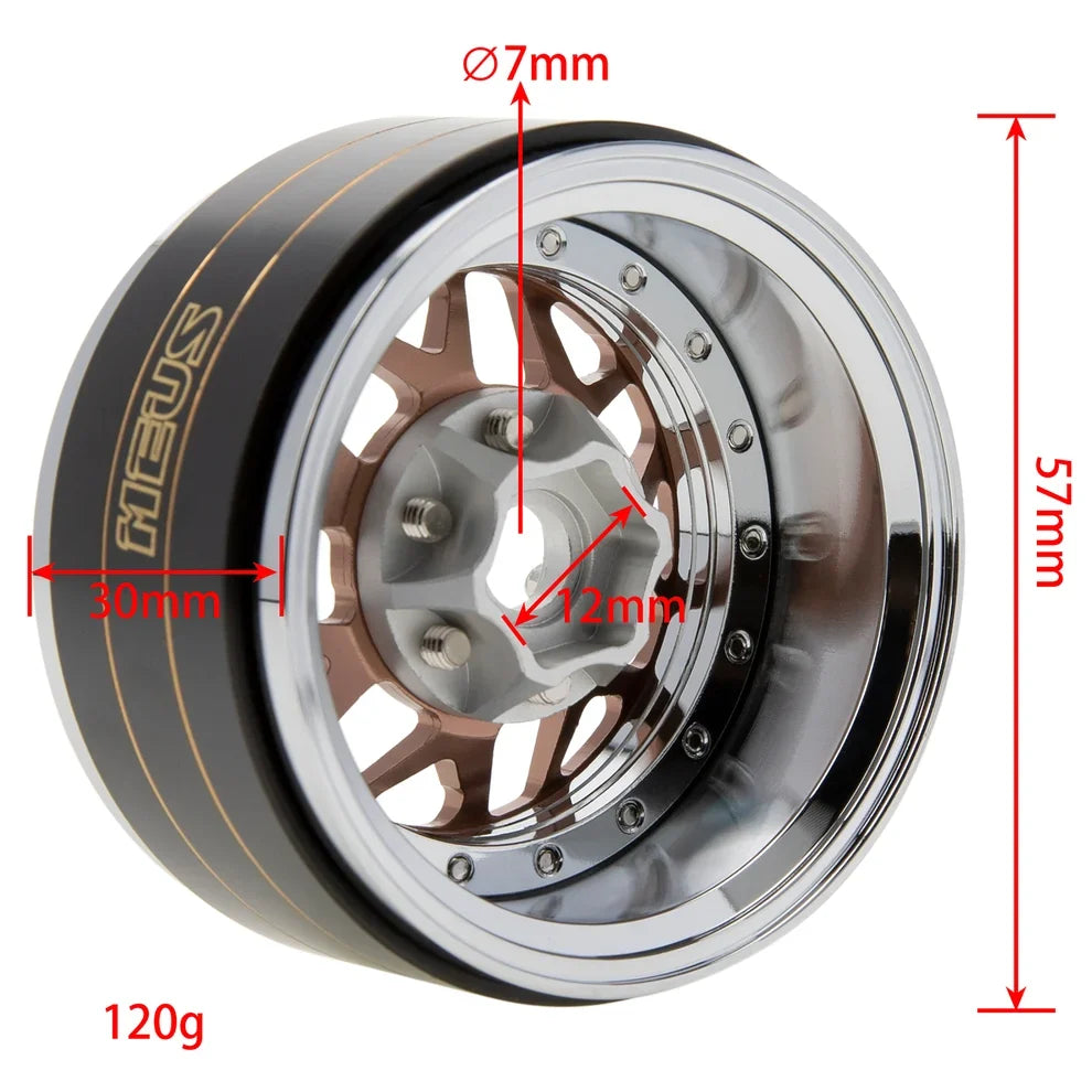 MEUS Racing Brass Aluminum 1.9″ Beadlock Wheels Supports Front Rear Twin Wheels for 1/10 TRX-4 TRX-6 SCX10 GEN7 GEN8 D90
