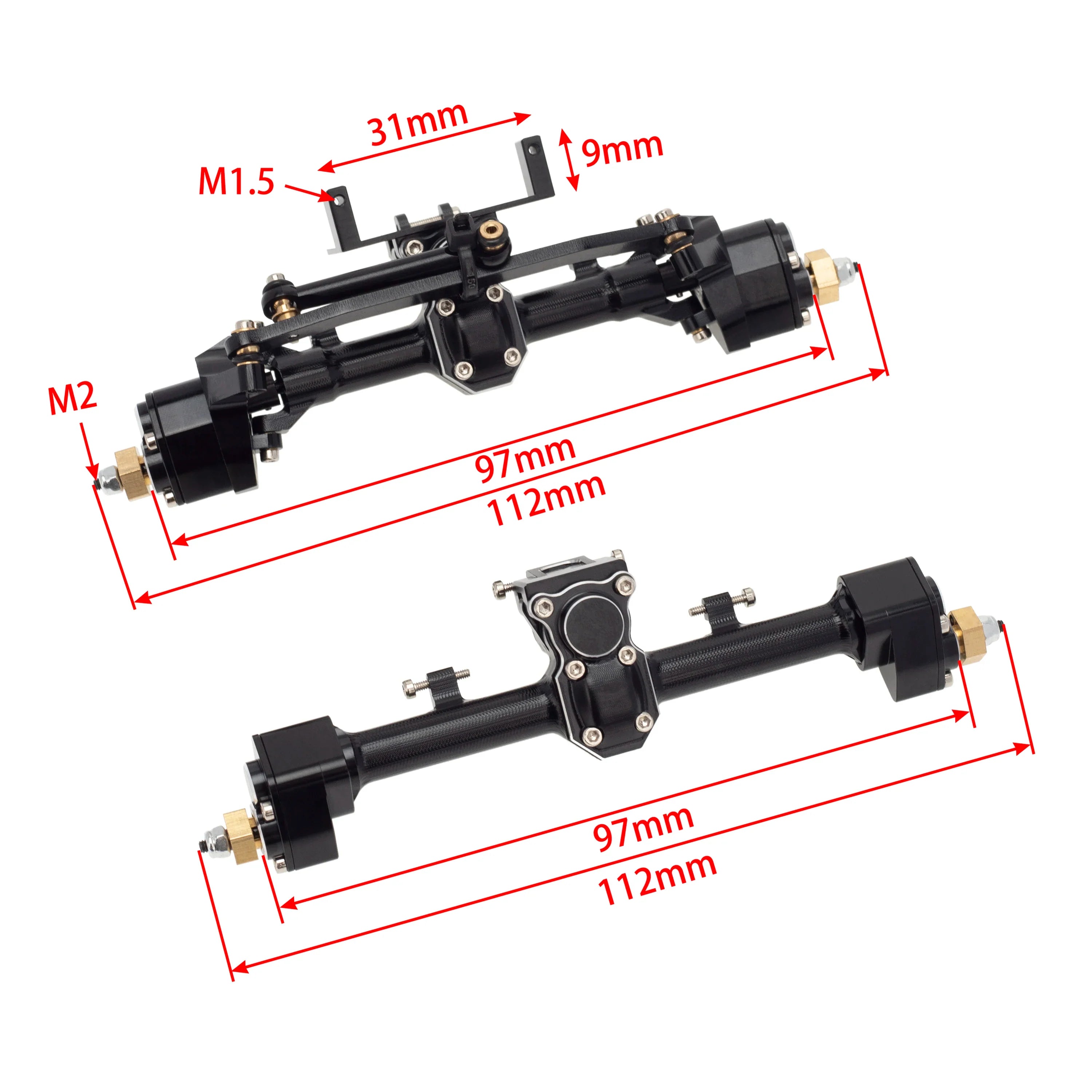 MEUS RACING 1/24 Scale Aluminum Alloy Axles Front and Rear Portal Axle Housing Assembly w/New C Knuckle for Axial SCX24 90081 C10 Jeep Upgrade Parts - BLACK - HeliDirect