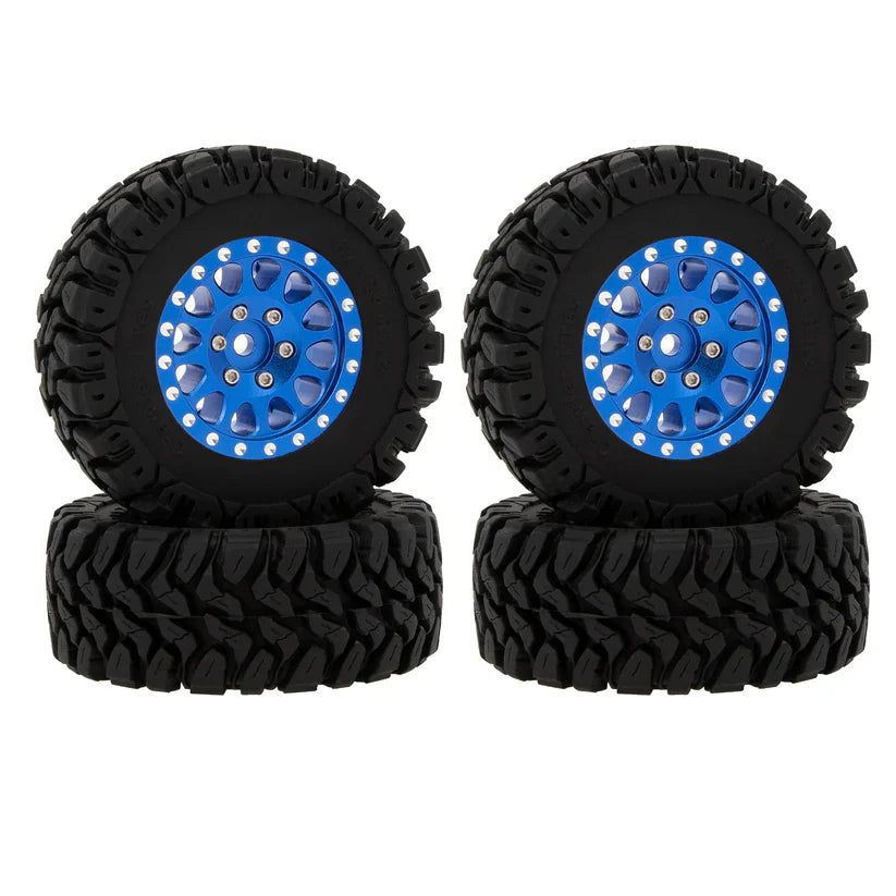 MEUS RACING 1.2 inch Aluminium Wheels With 62*24 Tires for TRX4M SCX24 FCX24 - Type B Blue - HeliDirect