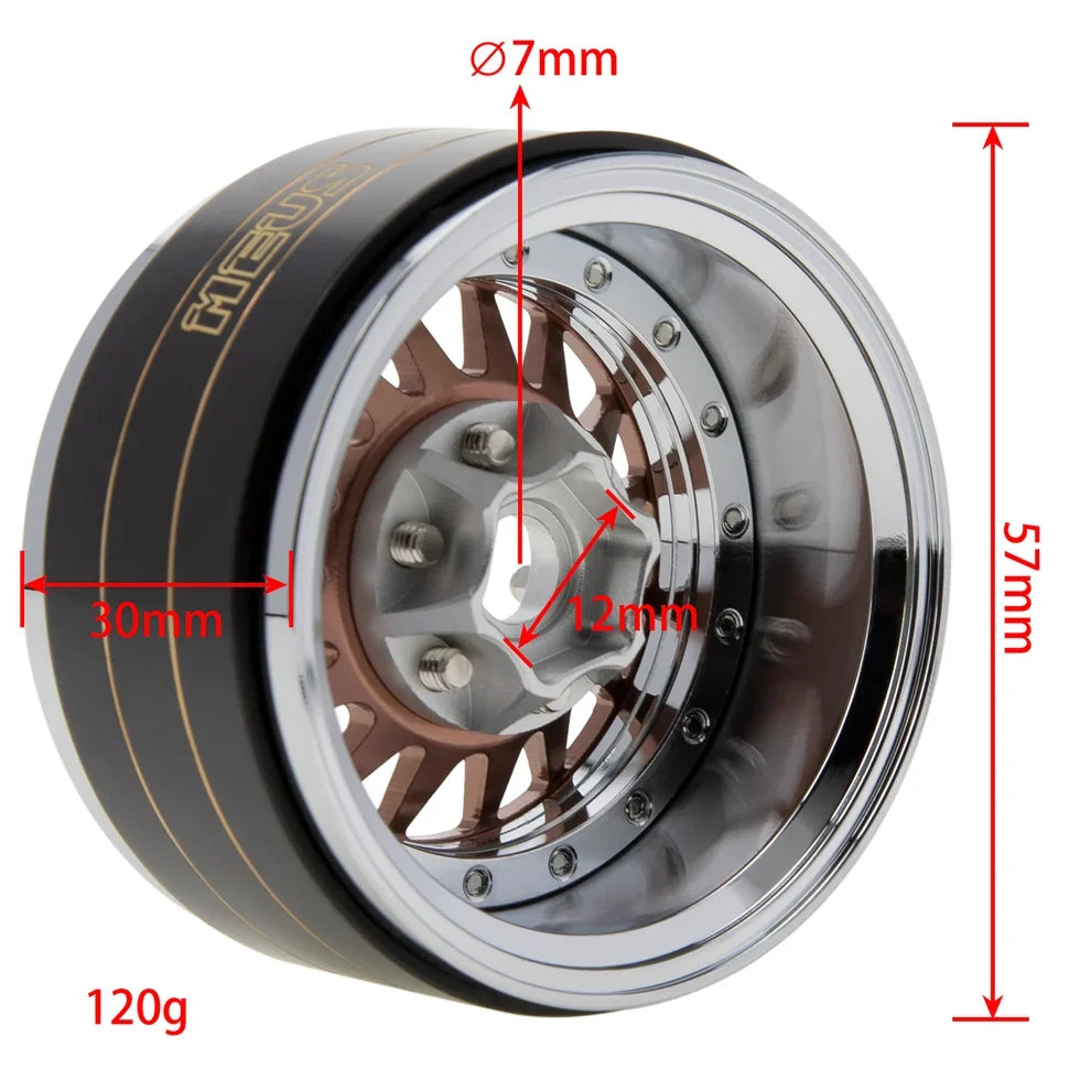 MEUS Racing Brass Aluminum 1.9″ Beadlock Wheels Supports Front Rear Twin Wheels for 1/10 TRX-4 TRX-6 SCX10 GEN7 GEN8 D90