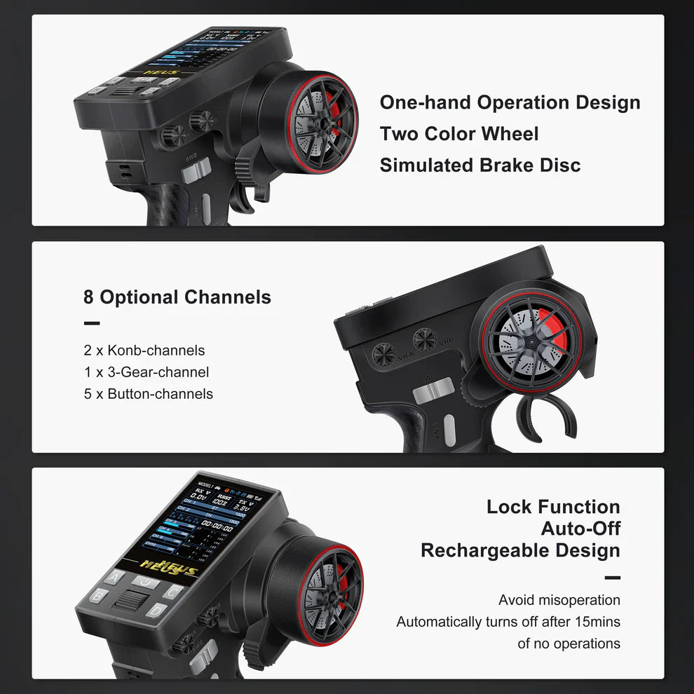 MEUS Racing ME-10B RC Transmitter 8CH 2.4GHz & Receiver with Coach Mode for 1/8 1/10 1/18 1/24 TRX4 TRX4M SCX10 SCX24 - Black