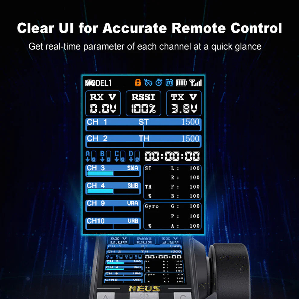 MEUS Racing ME-10B RC Transmitter 8CH 2.4GHz & Receiver with Coach Mode for 1/8 1/10 1/18 1/24 TRX4 TRX4M SCX10 SCX24 - Black