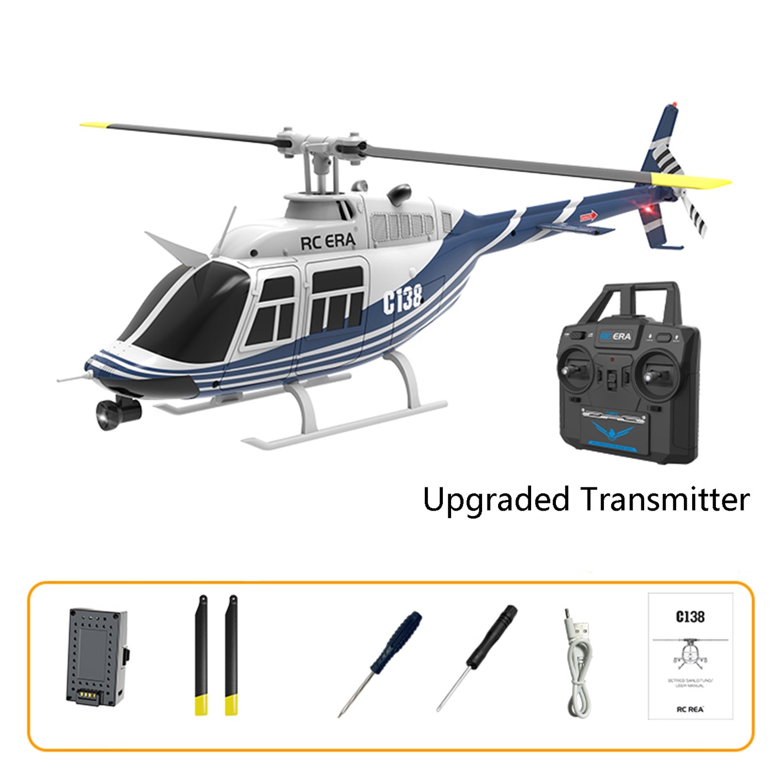 RC ERA 4CH C138 Bell206 Gyro Stabilized Helicopter w/ Optical Sensor Flow and Upgraded Transmitter - RTF (3 servos) - Blue