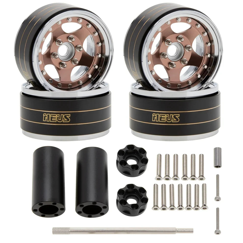 MEUS Racing Brass Aluminum 1.9″ Beadlock Wheels Supports Front Rear Twin Wheels for 1/10 TRX-4 TRX-6 SCX10 GEN7 GEN8 D90