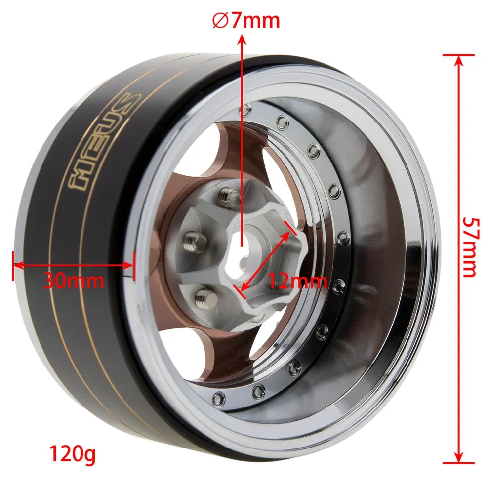 MEUS Racing Brass Aluminum 1.9″ Beadlock Wheels Supports Front Rear Twin Wheels for 1/10 TRX-4 TRX-6 SCX10 GEN7 GEN8 D90