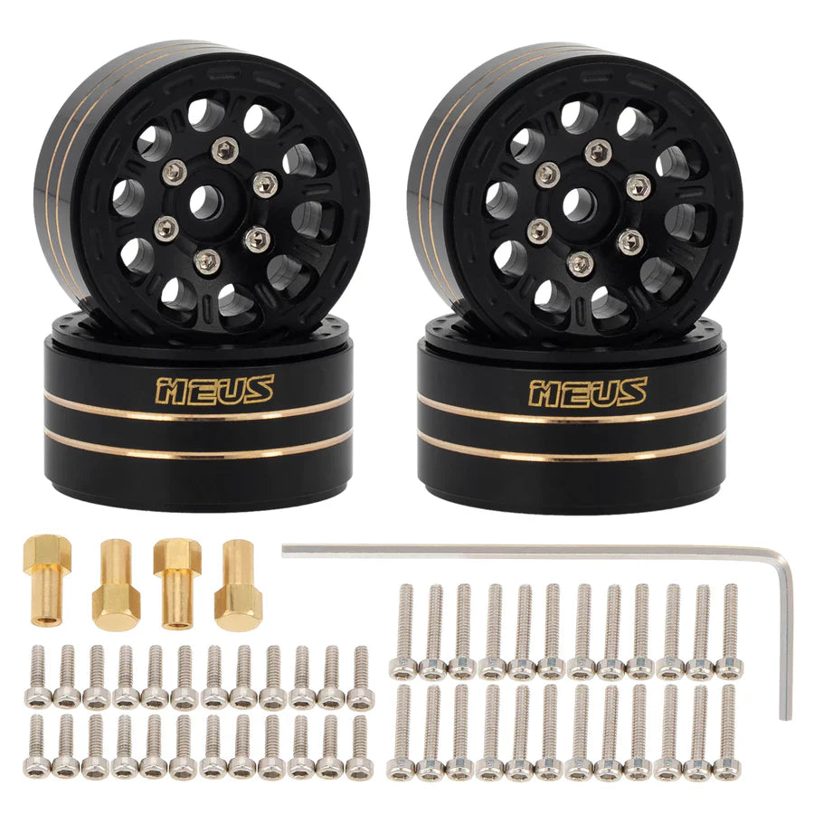 Meus Racing 1.0 Beadlock Wheels Brass Wheel Ring Aluminum Wheel Hub for Axial 1/24 Gladiator Bronco C10 JLU Deadbolt TRX4M RC Crawler Upgrade Parts - C BLACK - HeliDirect