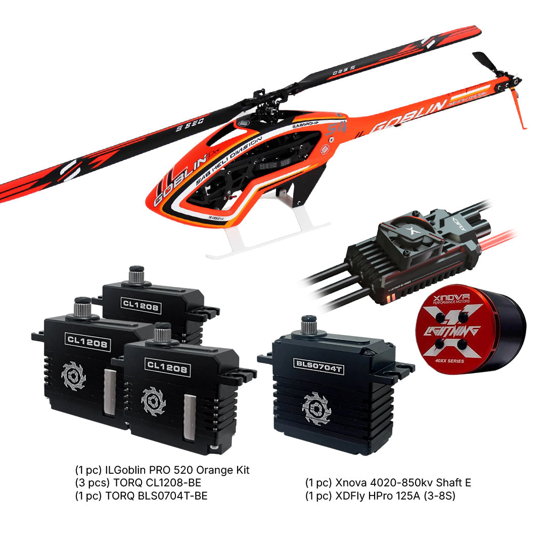 SAB ILGoblin PRO 520 Orange w/ Main and Tail Blades Combo Motor, ESC & Servo CL1208-BE w BLS0704T-BE