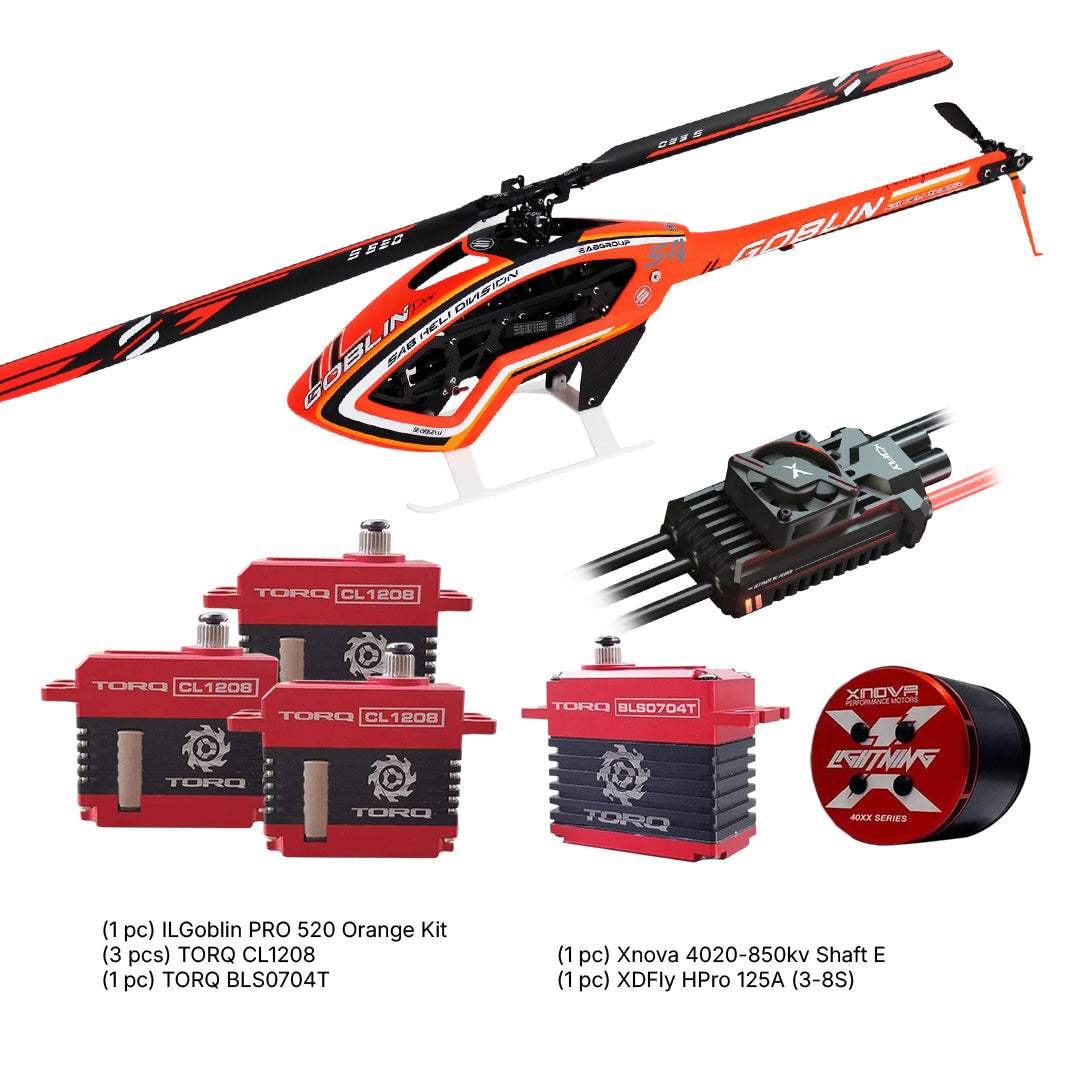 SAB ILGoblin PRO 520 Orange w/ Main and Tail Blades Combo Motor, ESC & Servo CL1208 w BLS0704T