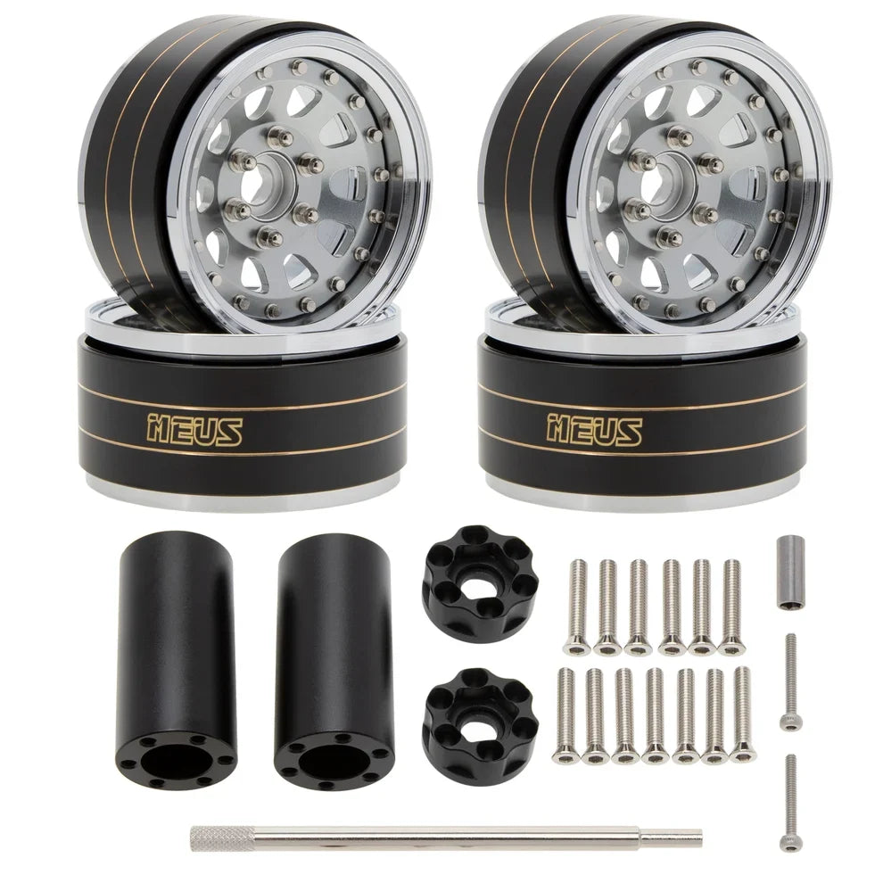 MEUS Racing Brass Aluminum 1.9″ Beadlock Wheels Supports Front Rear Twin Wheels for 1/10 TRX-4 TRX-6 SCX10 GEN7 GEN8 D90