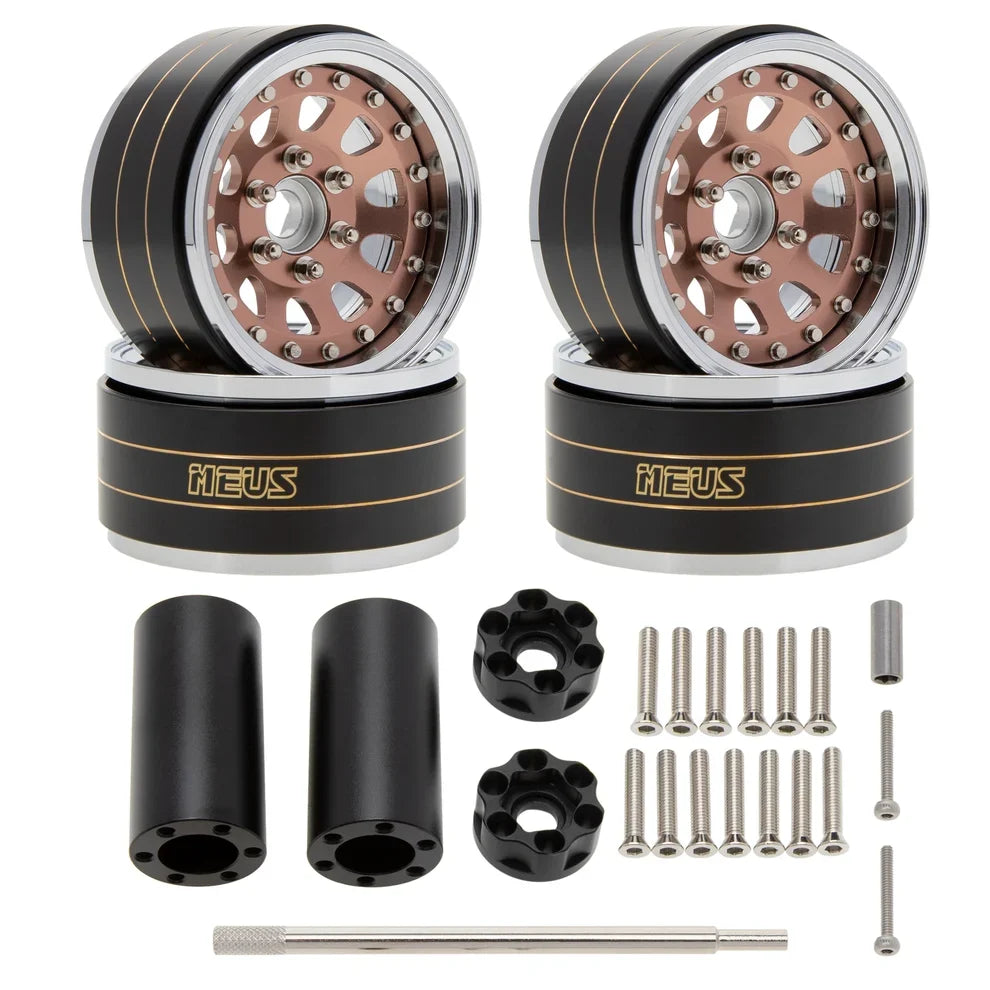 MEUS Racing Brass Aluminum 1.9″ Beadlock Wheels Supports Front Rear Twin Wheels for 1/10 TRX-4 TRX-6 SCX10 GEN7 GEN8 D90