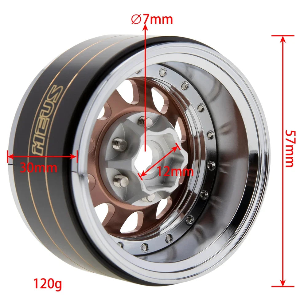 MEUS Racing Brass Aluminum 1.9″ Beadlock Wheels Supports Front Rear Twin Wheels for 1/10 TRX-4 TRX-6 SCX10 GEN7 GEN8 D90