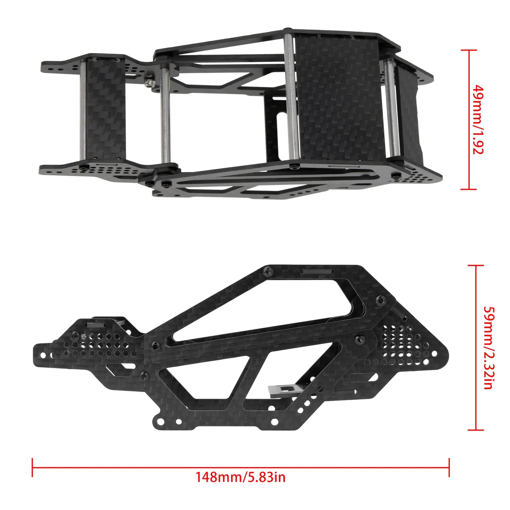 MEUS Racing Carbon LCG Chassis Frame Set Multi-hole Shock Mount for 1/18 TRX4M - HeliDirect